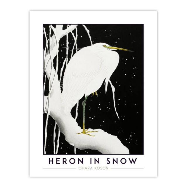 "Artery8 Ohara Koson Heron In Snow Japanese Wall Art Print in Black - Size: W12"" x H16""" - image 1