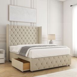 "BSSPOKE Mayfair Plush Divan Bed 54"" Headboard 2 Drawers footend & No Mattress in Cream - Size: King" - thumbnail 1