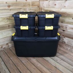 Samuel Alexander 1 x 145L & 4 x 24L Heavy Duty Lockable & Stackable Storage Tub Chest with Clips in Black - thumbnail 4
