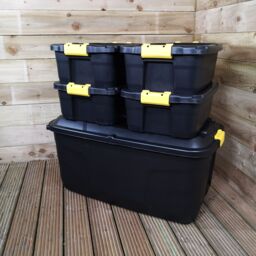 Samuel Alexander 1 x 145L & 4 x 24L Heavy Duty Lockable & Stackable Storage Tub Chest with Clips in Black - thumbnail 2