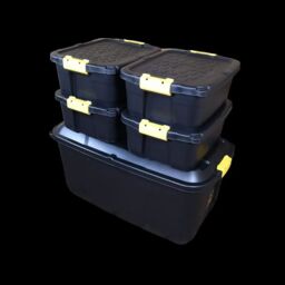 Samuel Alexander 1 x 145L & 4 x 24L Heavy Duty Lockable & Stackable Storage Tub Chest with Clips in Black - thumbnail 1