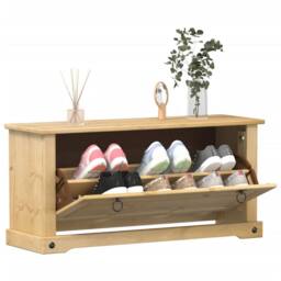 Berkfield Home Shoe Cabinet Corona 99x32x47 cm Solid Wood Pine in Natural - Size: 99 x 32 x 47 cm - thumbnail 2