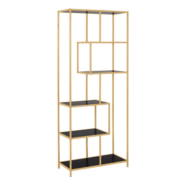 Furniture To Go Seaford Tall Gold Metal Bookcase with 5 Black Shelves - image 1