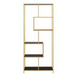 Furniture To Go Seaford Tall Gold Metal Bookcase with 5 Black Shelves - thumbnail 2
