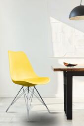 Fusion Living Soho Plastic Dining Chair with Chrome Metal Legs in Yellow - thumbnail 1