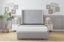 "Comfort Beds Emily Plush Bed Frame - 50"" Upholstered Wingback Headboard in Silver - Size: Double" - thumbnail 2