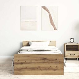 Berkfield Home Bed Frame without Mattress Artisan Oak 90x190 cm Single Engineered Wood in Brown - thumbnail 3