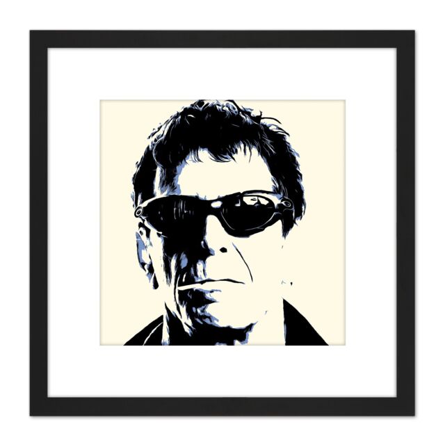 Artery8 Lou Reed Smoking Musician Rock Star Legend 8X8 Inch Square Wooden Framed Wall Art Print Picture with Mount in Black - image 1