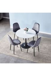 Living and Home Round Dining Table with Black Metal Base & MDF Top in White - thumbnail 2