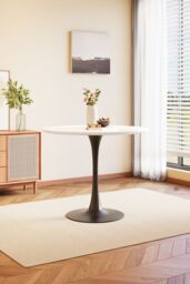 Living and Home Round Dining Table with Black Metal Base & MDF Top in White - thumbnail 5