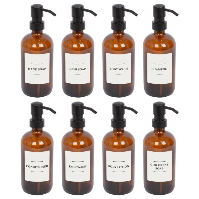 Harbour Housewares Glass Soap Dispensers with Labels - 500ml - White - Pack of 8 in Orange - image 1