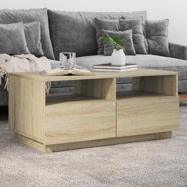 Berkfield Home Coffee Table with LED Lights Sonoma Oak 90x49x40 cm in Brown - Size: 90 x 49 x 40 cm - image 1