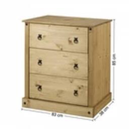 EONLION 3 Drawer Budget Solid Pine Mexican Chest Of Drawers in Natural - thumbnail 2