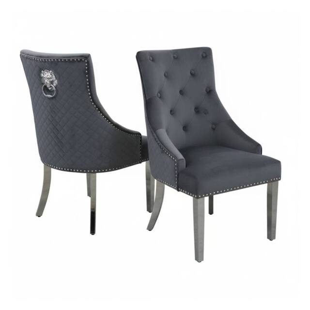 Stratus Interiors Bentley Velvet Lion Knocker Kitchen Dining Chair 56Wx72Dx103H 1Pcs in Dark Grey - Size: 100 cm x 60 cm - image 1