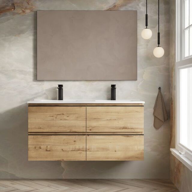 Banyetti Vatilla 1200mm Wall Hung Vanity Unit with Athena Basin - Ostippo Oak in Light Oak - image 1