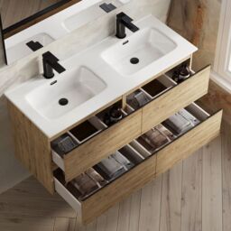 Banyetti Vatilla 1200mm Wall Hung Vanity Unit with Athena Basin - Ostippo Oak in Light Oak - thumbnail 3