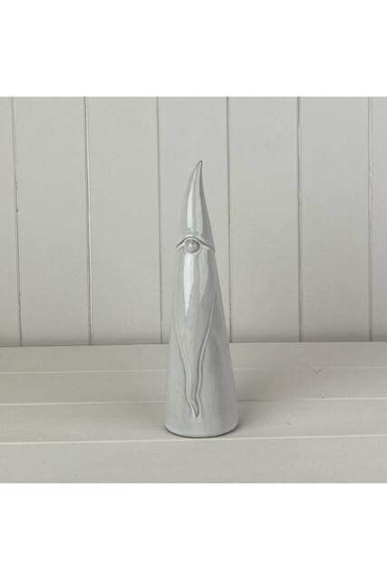 KDMD White Subtle Glazed Ceramic Tall Gonk Ornament with Textured Detail in Light Grey - image 1