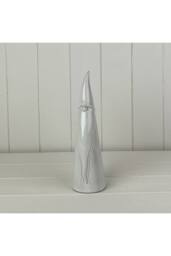 KDMD White Subtle Glazed Ceramic Tall Gonk Ornament with Textured Detail in Light Grey