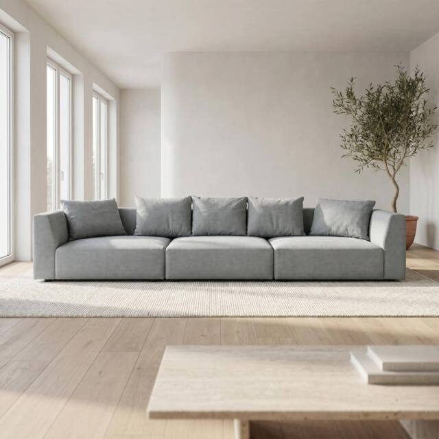 Abakus Direct Tokyo 5 Seater Sofa Basket Weave Fabric with Deep Seats in Grey - image 1