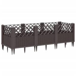 Berkfield Home Beautiful Garden Planter with Pegs Brown 123.5x43.5x43.5 cm PP - thumbnail 5