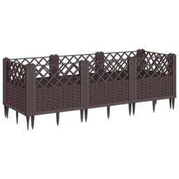 Berkfield Home Beautiful Garden Planter with Pegs Brown 123.5x43.5x43.5 cm PP - thumbnail 3