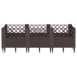 Berkfield Home Beautiful Garden Planter with Pegs Brown 123.5x43.5x43.5 cm PP - thumbnail 1