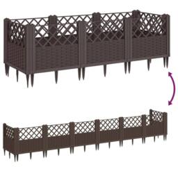 Berkfield Home Beautiful Garden Planter with Pegs Brown 123.5x43.5x43.5 cm PP - thumbnail 6