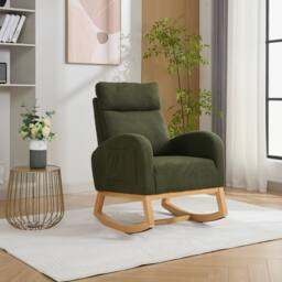 Direct Wicker Mid Century Modern Teddy Fabric Upholstered Rocking Chair Padded Seat in Green - Size: 1 Pack - thumbnail 1