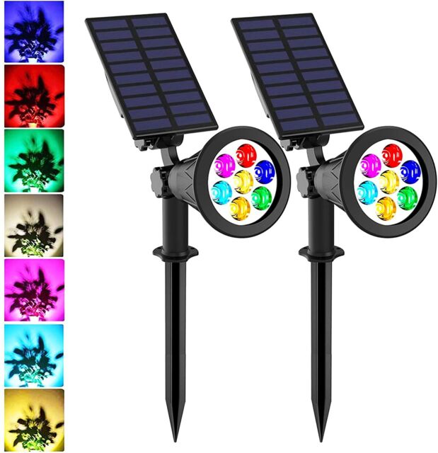 ENER-J 7W Solar Spike Garden Light, 1800 mAh battery, 5.5V 1.5W Solar Panel, IP44, RGB (Pack of 2) in White - Size: 25 cm diameter x 19 cm high - image 1