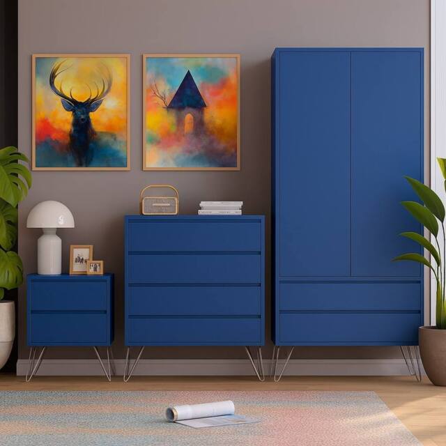 Harmin Modern 3 Piece Navy Bedroom Furniture Set - Wardrobe, Chest & Bedside - image 1