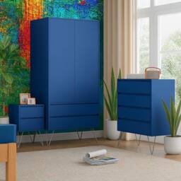 Harmin Modern 3 Piece Navy Bedroom Furniture Set - Wardrobe, Chest & Bedside - thumbnail 3