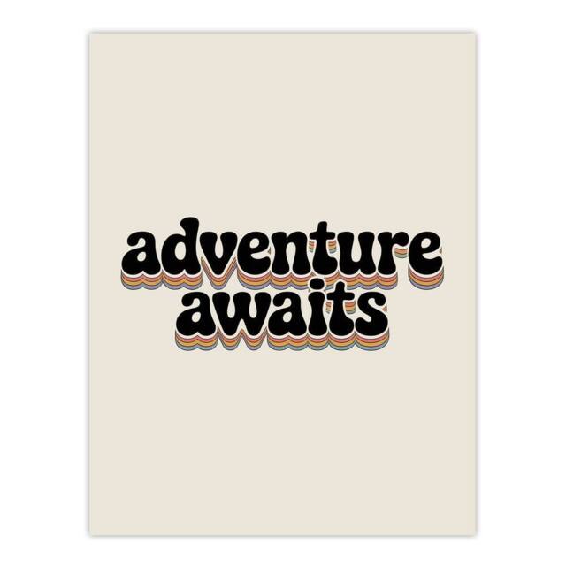 "Artery8 Adventure Awaits Retro Rainbow Font Typography Wall Art Print in Beige - Size: W12"" x H16""" - image 1