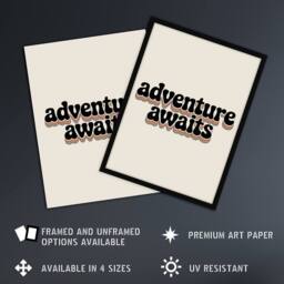 "Artery8 Adventure Awaits Retro Rainbow Font Typography Wall Art Print in Beige - Size: W12"" x H16""" - thumbnail 2