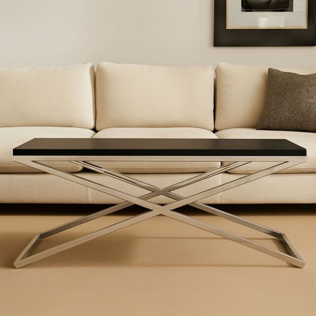 Orsina White & Black Coffee Table, Luxury Modern Rectangular Coffee Table, Wood Top Metal Frame Coffee Table - image 1