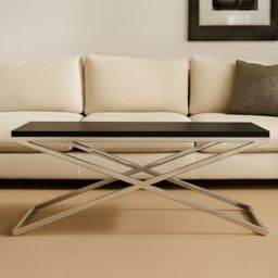 Orsina White & Black Coffee Table, Luxury Modern Rectangular Coffee Table, Wood Top Metal Frame Coffee Table - thumbnail 1
