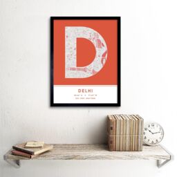 "Wee Blue Coo Wall Art Print Delhi India City Map Modern Typography Stylish Letter Framed Word in Orange - Size: W12"" x H16""" - thumbnail 2