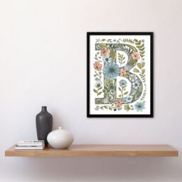 Artery8 Women's Wall Art Print Letter B in Flowers Pencil Drawing Nature Leaves Floral Word Art Framed - Size: A4 - thumbnail 4