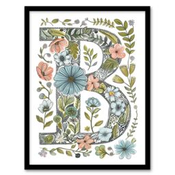 Artery8 Women's Wall Art Print Letter B in Flowers Pencil Drawing Nature Leaves Floral Word Art Framed - Size: A4 - thumbnail 1