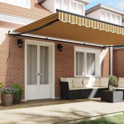 Berkfield Home Manual Retractable Awning Multicolour Stripe 500x300 cm in Yellow - thumbnail 3