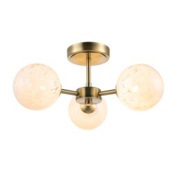 Happy Homewares Designer Ceiling Light Fitting with Round White Confetti Snowflake Glass Shades in Metallic Gold