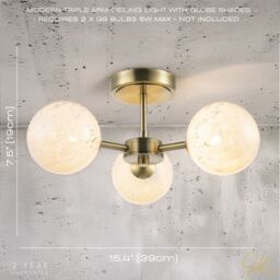 Happy Homewares Designer Ceiling Light Fitting with Round White Confetti Snowflake Glass Shades in Metallic Gold - thumbnail 6
