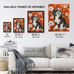 "Artery8 Shih Tzu with Daisies Red Floral Dog Lover Wall Art Print - Size: W24"" x H32""" - thumbnail 3