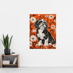 "Artery8 Shih Tzu with Daisies Red Floral Dog Lover Wall Art Print - Size: W24"" x H32""" - thumbnail 4