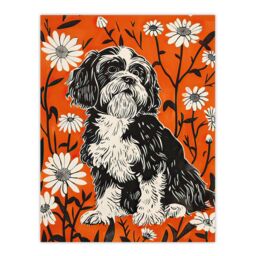 "Artery8 Shih Tzu with Daisies Red Floral Dog Lover Wall Art Print - Size: W24"" x H32""" - thumbnail 1