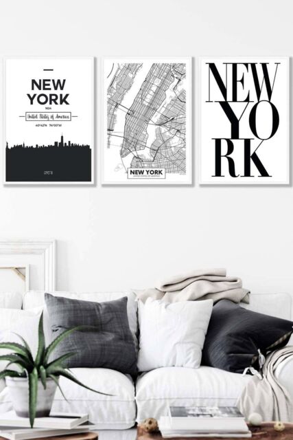ARTZE NEW YORK Skyline Street Map City Prints Framed Wall Art - Large in White - Size: W53 cm x H73 cm x D20mm - image 1
