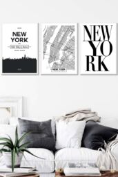 ARTZE NEW YORK Skyline Street Map City Prints Framed Wall Art - Large in White - Size: W53 cm x H73 cm x D20mm - thumbnail 1