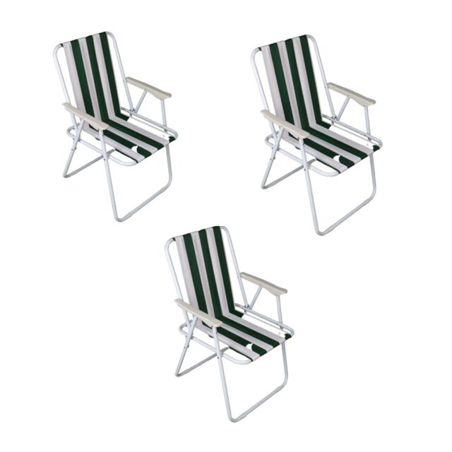 Samuel Alexander 3 Pack of Outdoor Green & White Stripe Camping Chairs with Armrests - image 1
