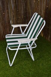 Samuel Alexander 3 Pack of Outdoor Green & White Stripe Camping Chairs with Armrests - thumbnail 5