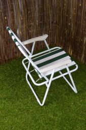 Samuel Alexander 3 Pack of Outdoor Green & White Stripe Camping Chairs with Armrests - thumbnail 4