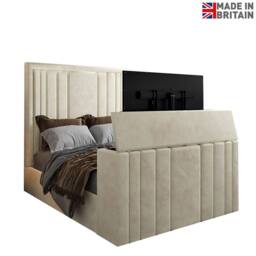 KDMD Atom Upholstered Soft Velvet Cream Tv Bespoke Bed Frame - Size: Super King - thumbnail 5
